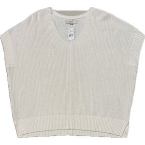 LOFT Women Cream White V-Neck Shaker Knit Sweater Vest Size M NWT